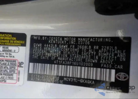 2006 Toyota Camry Solara Se/Sle from USA, damaged, VIN 4T1FA38P16U102009